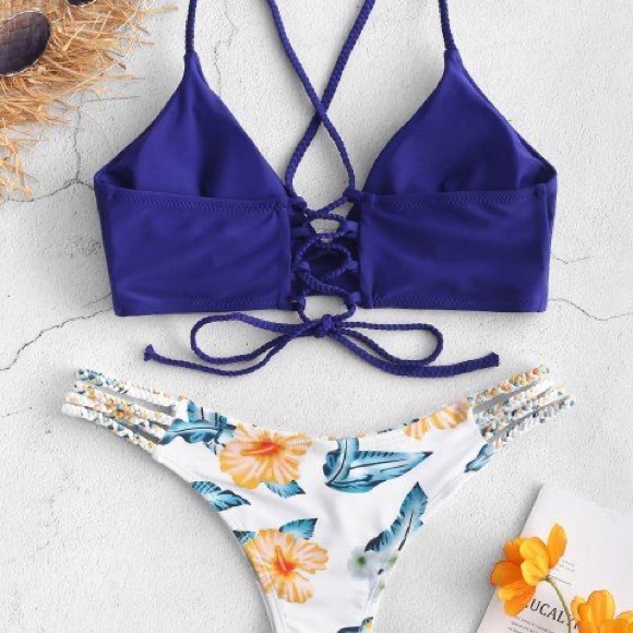Zaful Lace Up Braided Flower Bikini Set Medium 6 - Picture 2 of 5